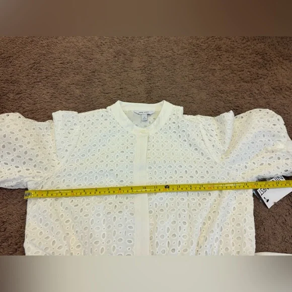 Nine West White Belted Puff Sleeve Eyelet Dress Fit Flare Cottagecore M NEW - Picture 8 of 9